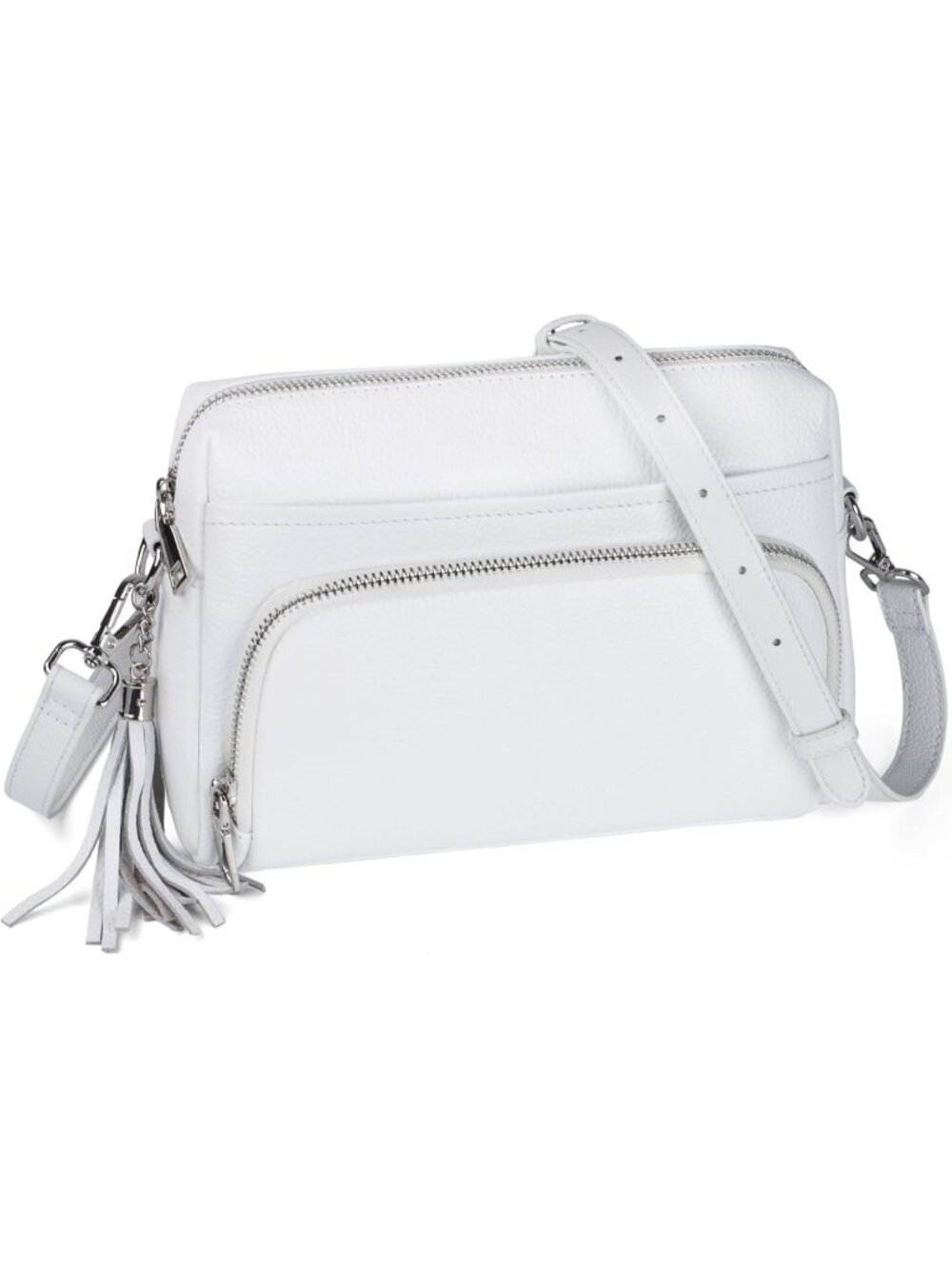 Women's White Genuine Leather Multi-Pockets RFID Blocking Wallet Crossbody Bags